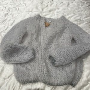 Maiami knit sweater in light grey with metallic threading at edges— Brand new!!